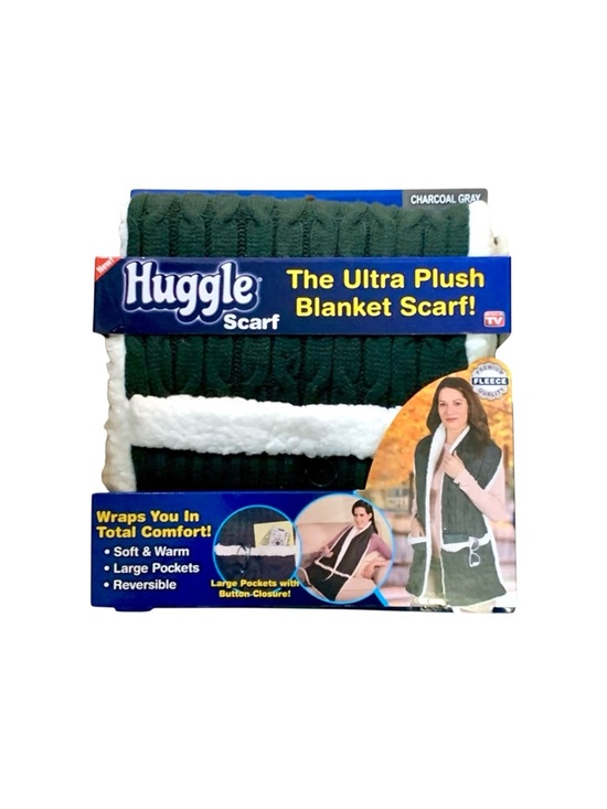 huggle Accessories - Plush Charcoal Grey & White Plush Reversible Blanket Scarf with Pockets
